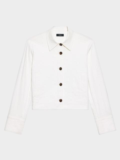 Theory Cropped Linen-Blend Shirt Jacket