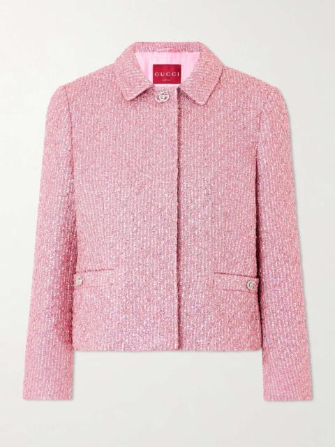 GUCCI Crystal and sequin-embellished lamé-tweed jacket Pink