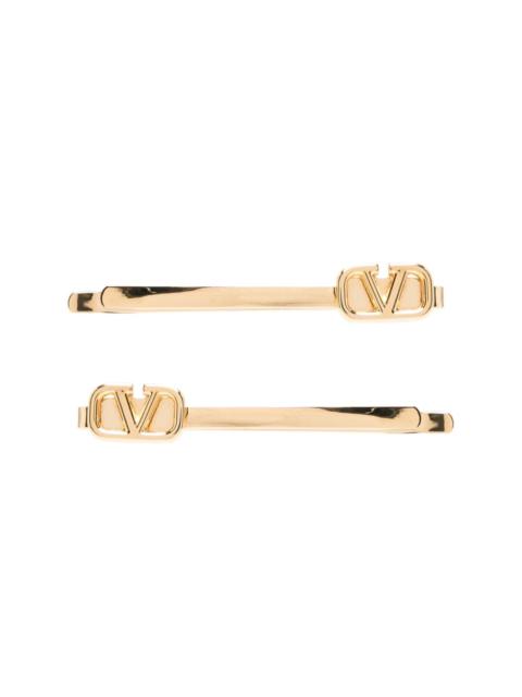 VLogo Signature engraved-detail hair clips