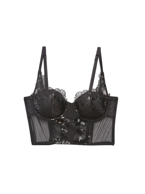 Fleur du Mal Sequin Violet Embroidery Bustier Top