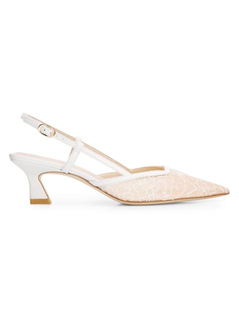 Stuart Weitzman Women's Vinnie 50MM Floral Lace Slingback Pumps - Bianco