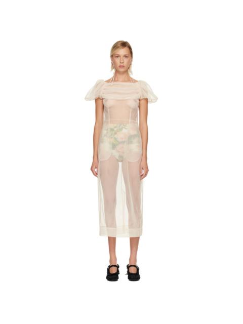 Simone Rocha Beige Sheer Sculpted Gathered Bust Midi Dress