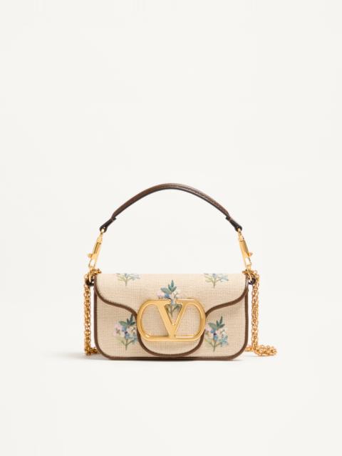 Valentino VALENTINO GARAVANI LOCÒ SMALL LINEN SHOULDER BAG WITH EMBROIDERY