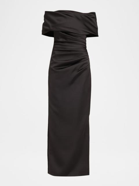 SIMKHAI Valencia Pleated Off-Shoulder Column Gown