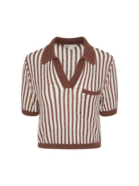 onia Linen Knit Cropped Polo Top brown