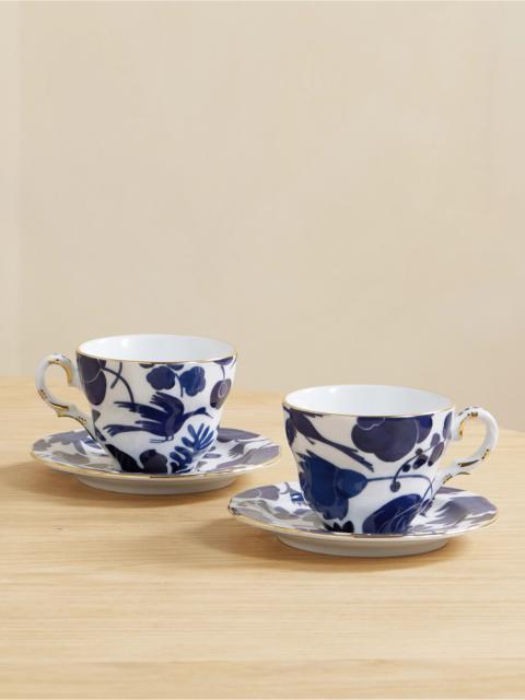 La DoubleJ Set Of Two Gold-plated Porcelain Teacups And Saucers