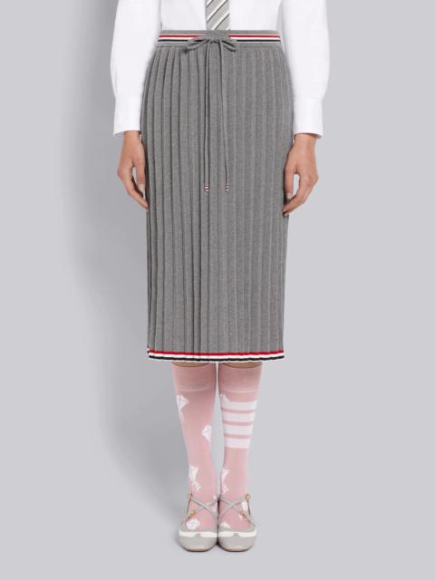 Thom Browne Light Grey Cable Texture Overtwisted Cotton Stripe Framing Accordion Pleat Knee Length Skirt