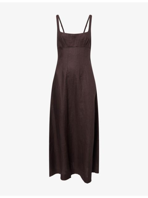 Reformation Sabine Square-Neck Linen Midi Dress