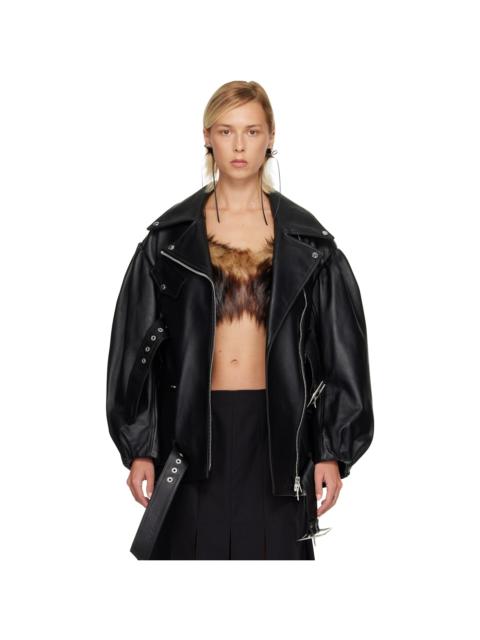 Simone Rocha Black Puff Sleeve Multi Belt Leather Biker Jacket