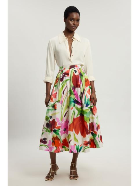 KAREN MILLEN Viscose Linen Floral Print Woven Prom Skirt