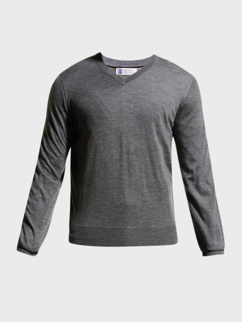 Fine-Gauge Tipped V-Neck Sweater