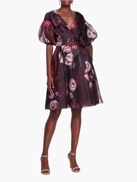 Marchesa SOFT ORGANZA WRAP MINI DRESS