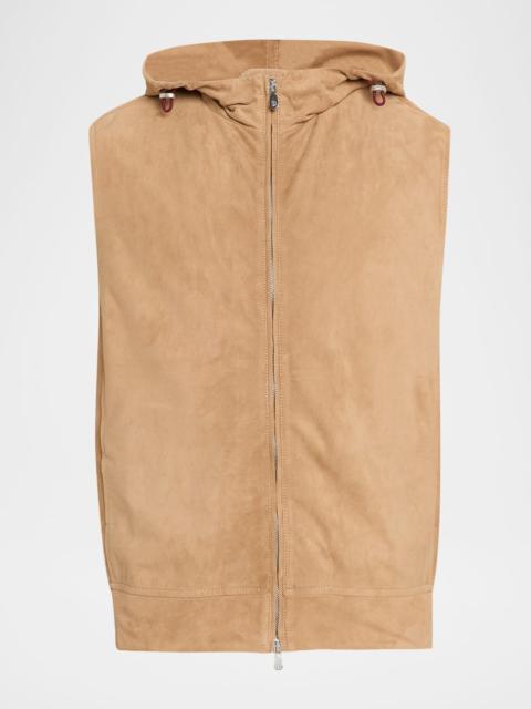Brunello Cucinelli Men's Hooded Full-Zip Leather Vest