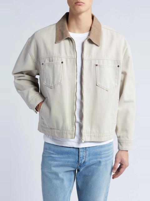 Corduroy Collar Cotton Canvas Trucker Jacket