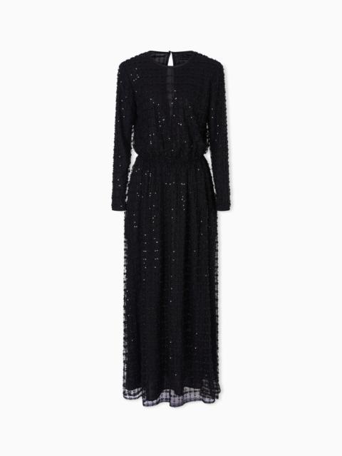 EMPORIO ARMANI TULLE LONG DRESS WITH SEQUIN AND BEAD EMBROIDERY