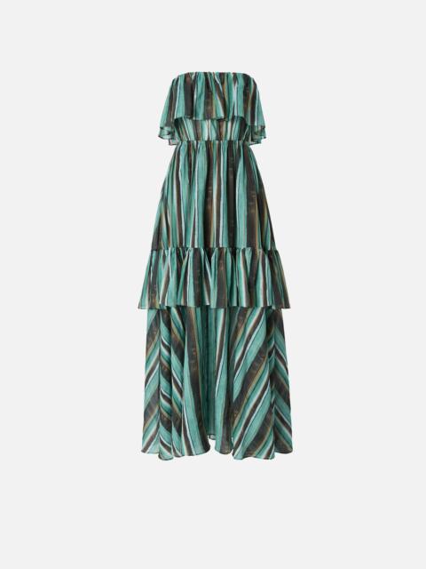 PINKO LONG MUSLIN DRESS WITH BRUSHED STRIPED PRINT