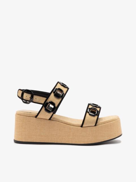 Larroudé Milan Flatform In Beige Raffia and Black Trimming