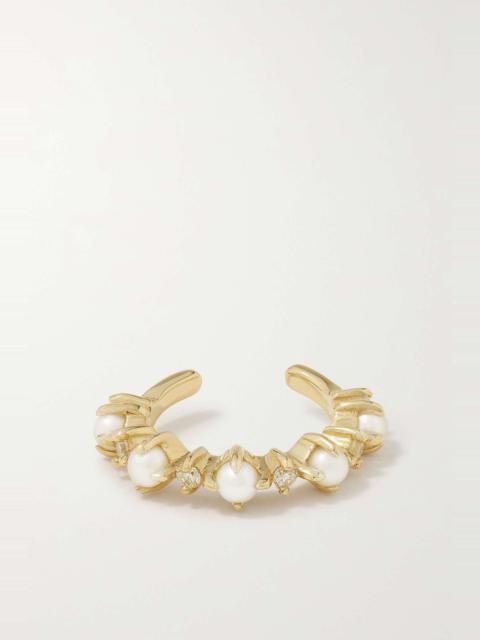 MATEO The Little Things 14-karat gold, pearl and diamond ear cuff