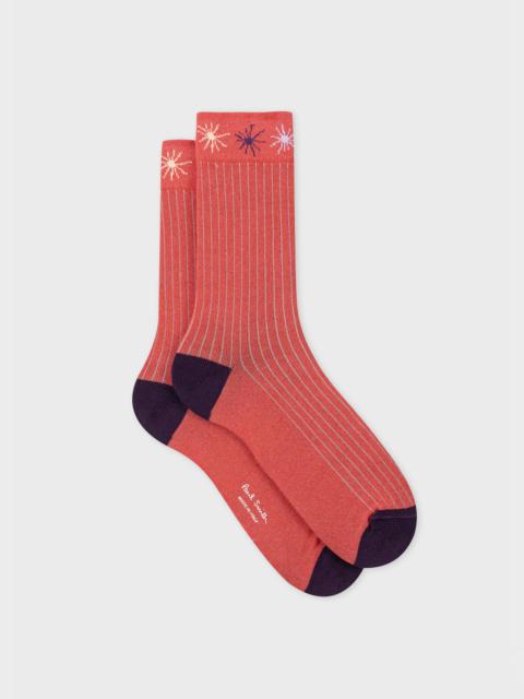 Paul Smith Women's Red Pinstripe & Stars Socks