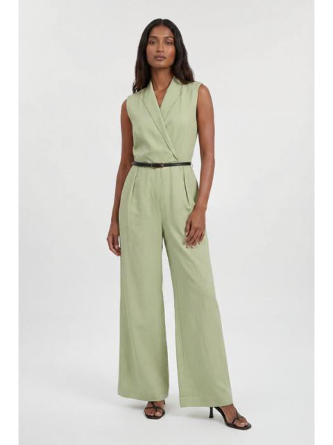 KAREN MILLEN Premium Viscose Linen Tailored Belted Wide Leg Jumpsuit