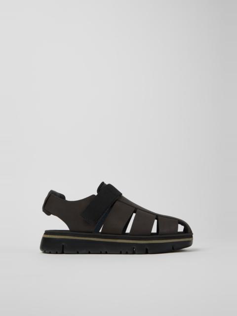 CAMPER Oruga Brown Leather and Textile Sandals for Men.