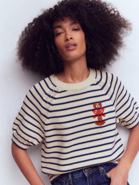 BODEN Margot Puff Sleeve T-Shirt-Ivory/ Navy Lobster