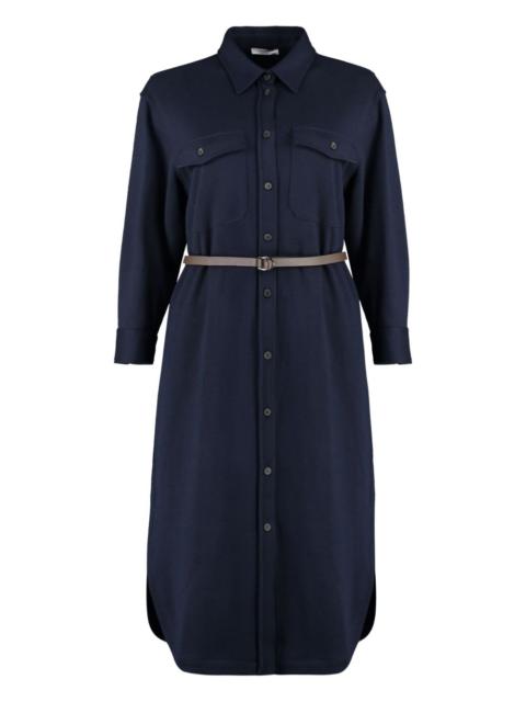 PESERICO belted flap-pocket midi shirt dress
