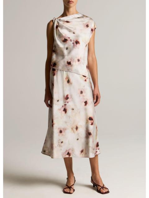 Vince Watercolor Floral Satin Slip-Skirt