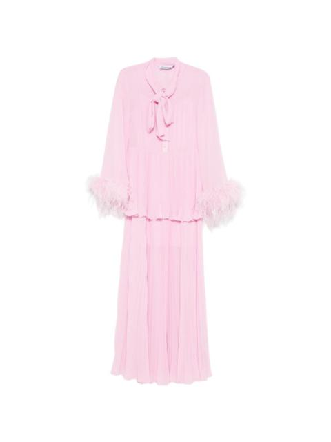 self-portrait feather-trim pleated maxi dress