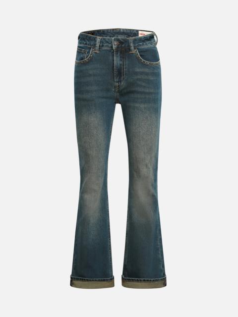 EVISU WASHED STUDS EMBELLISHED LOGO FLARE FASHION FIT JEANS