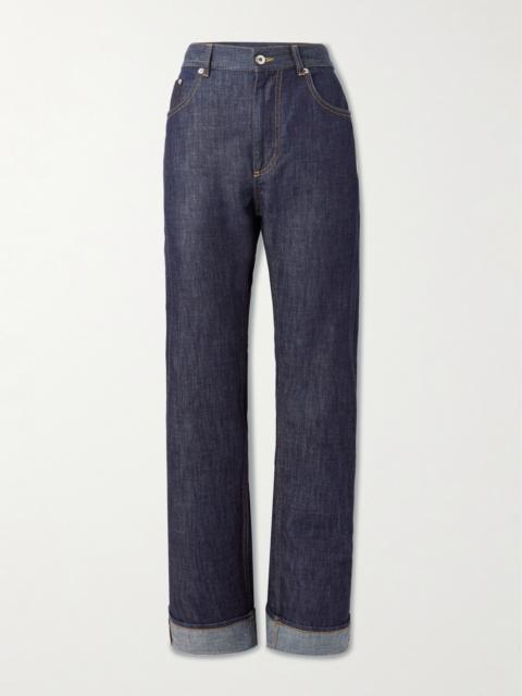 Bottega Veneta Intrecciato Suede-trimmed Mid-rise Straight-leg Jeans