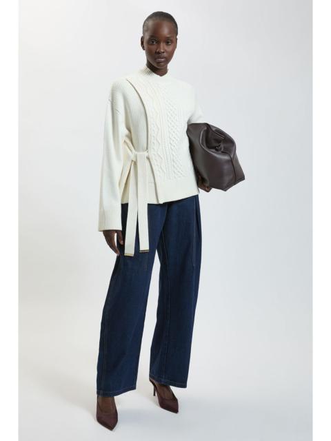 KAREN MILLEN Cable Knit Viscose Blend Jumper With Wrap Detail