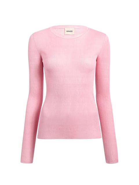 KHAITE Mosi Long-Sleeve Silk Top pink