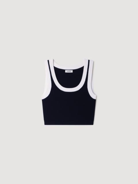 Sandro TWO-TONE CROPPED KNIT TOP
