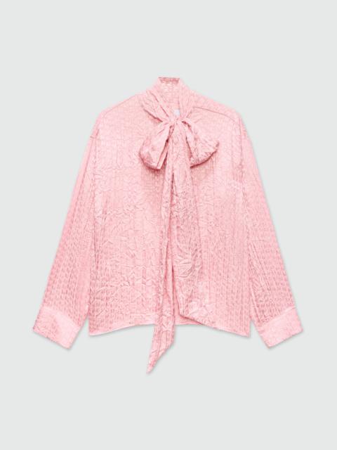 MSGM Pink satin shirt with a wrinkled effect and a jacquard "TheMwave" motif