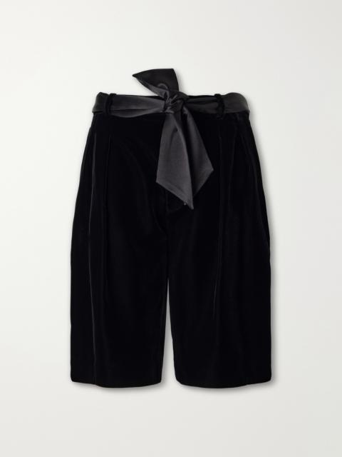 SAINT LAURENT Belted Silk-trimmed Velvet Shorts