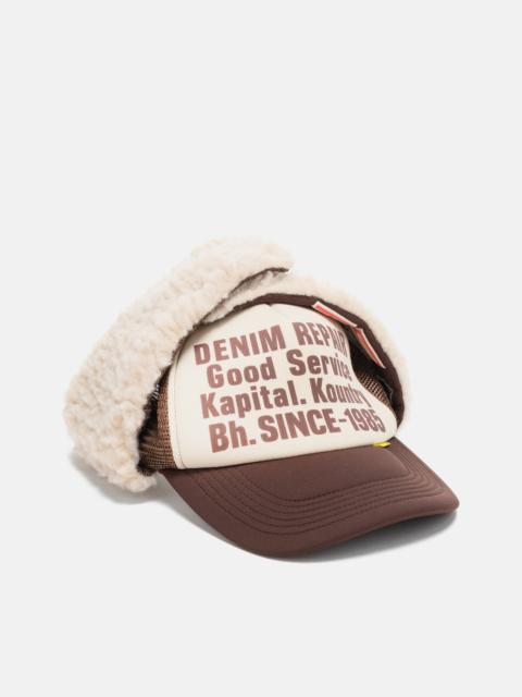 Kapital DENIM REPAIR SERVICE LUMBER Trucker Cap ECTxBrwn