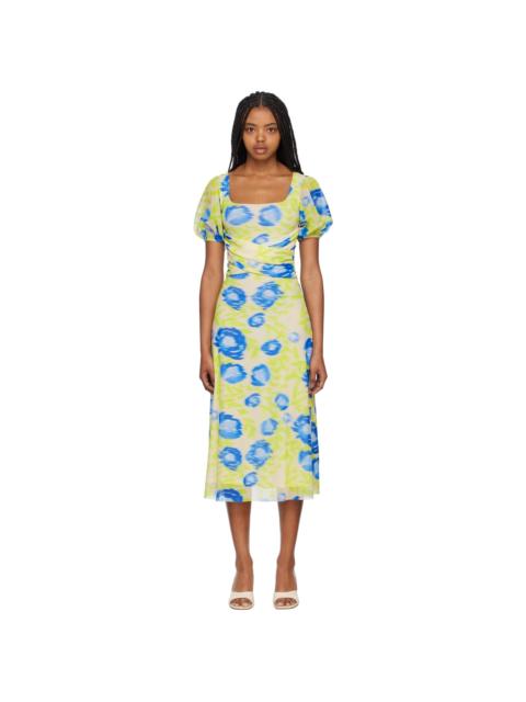 GANNI Green & Blue Printed Midi Dress