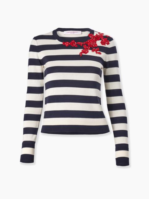 CAROLINA HERRERA Floral-Embroidered Striped Sweater