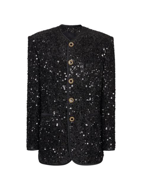 collarless single-breasted sequinned jacket