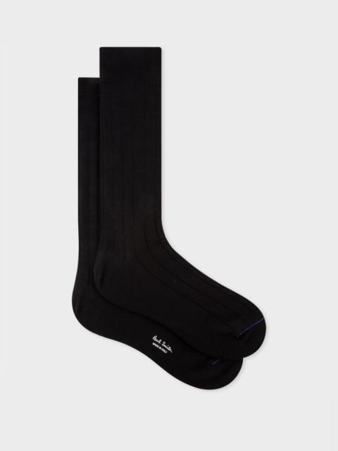 Black Cotton-Blend Ribbed Socks