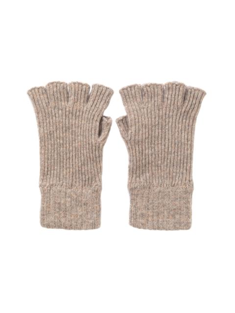 Johnstons of Elgin Ribbed Cashmere Beige Fingerless Gloves