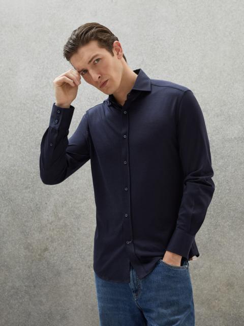 Brunello Cucinelli Silk and cotton jersey slim fit shirt with spread collar