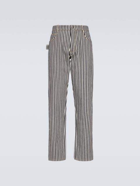 Striped cotton drill straight pants