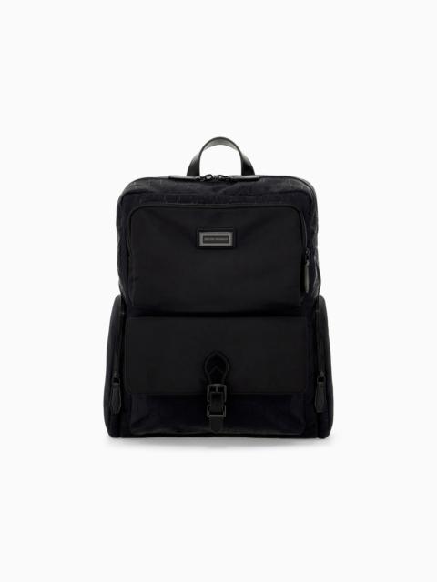 EMPORIO ARMANI EMBOSSED BACKPACK WITH A FLAP POCKET AND PADDED MESH STRAPS
