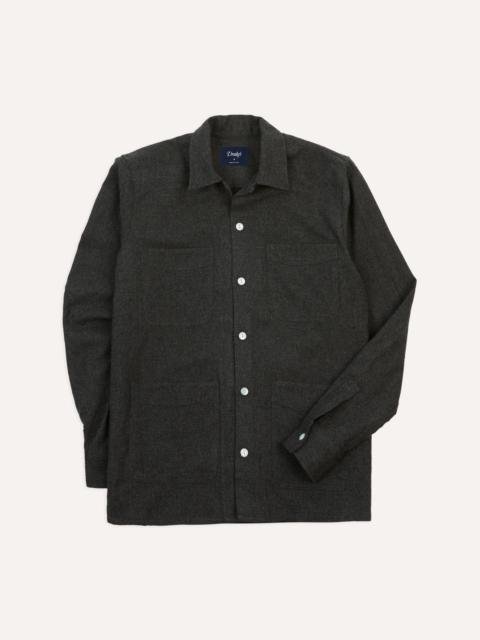 Drake's Grey Wool Four-Pocket Camp Collar Work Shirt