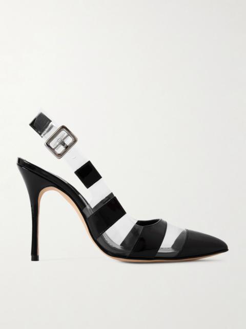 Manolo Blahnik Uxra 105 patent-leather and PVC slingback pumps Black