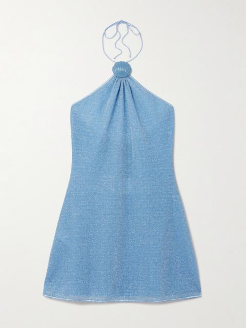 Oséree Lumière Appliquéd Metallic Stretch-knit Halterneck Mini Dress