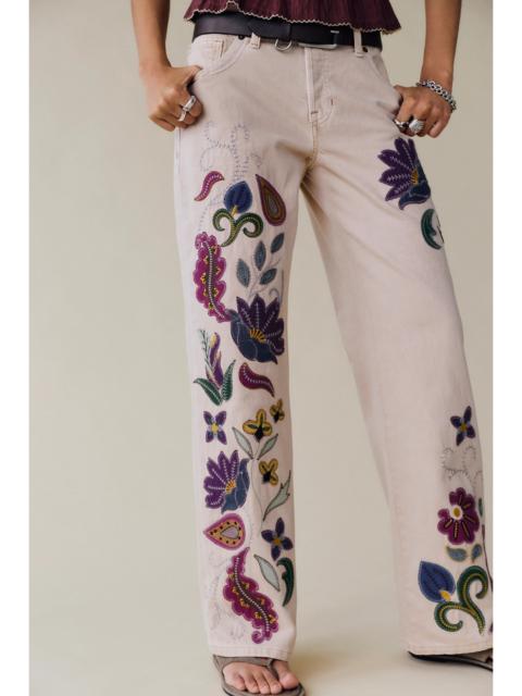 FREE PEOPLE We The Free Tennessee Low-Rise Boyfriend Embroidered Jeans