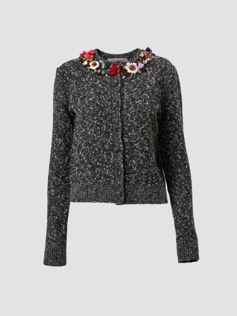 CAROLINA HERRERA Women's 3D Floral-Collar Wool-Blend Cardigan - Black White